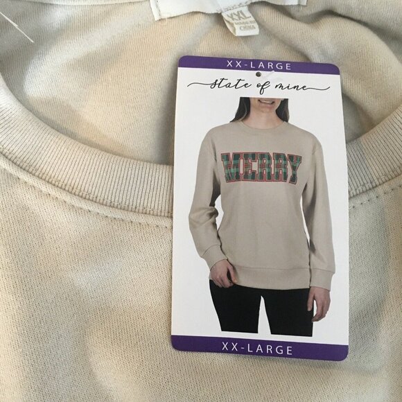 Merry Christmas Women's Pullover Cozy Holiday Sweatshirt XXL Red Green Plaid - Picture 7 of 9